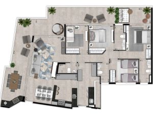 Apartamento de 163 m² com 4 dorms. (3 suítes)