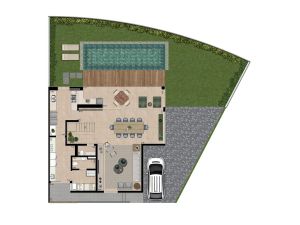 Piso inferior da casa Jequitibá com 484 m² e 4 suítes