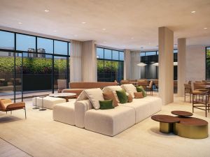 Perspectiva ilustrativa do salão de festas