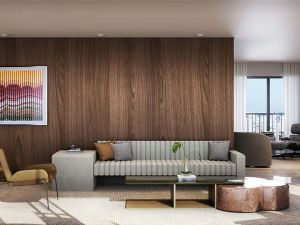 Living do apartamento de 221 m² com 4 suítes