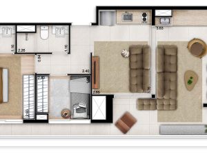 Apartamento de 70 m² com 2 dorms. (1 suíte)